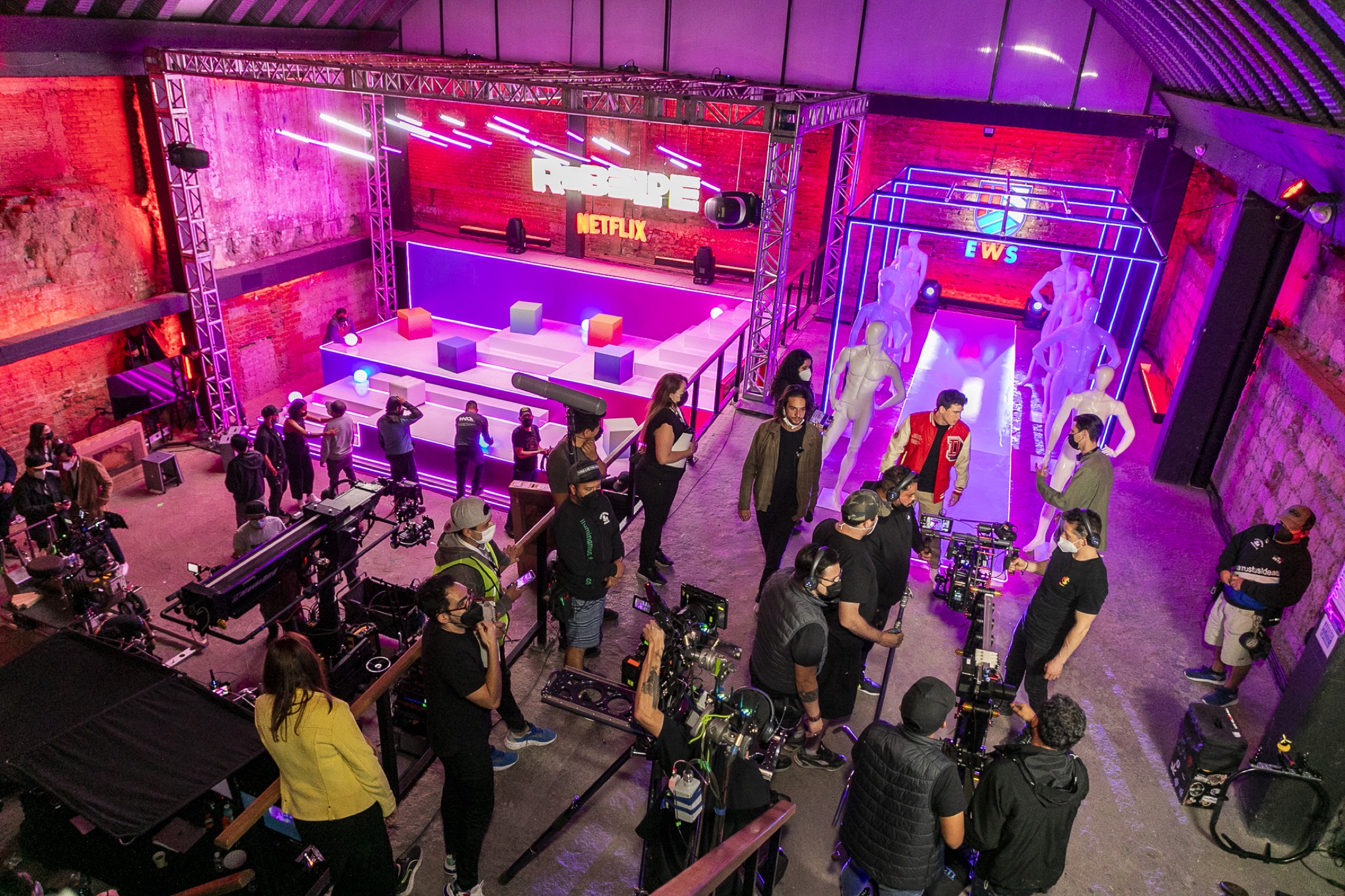 Romero & Braas crew on a lit studio set in Mexico